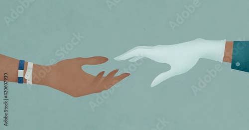 Doctor reaching hands to patient. Healthcare concept.