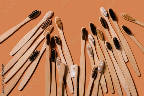 Bunch of eco friendly bamboo toothbrushes