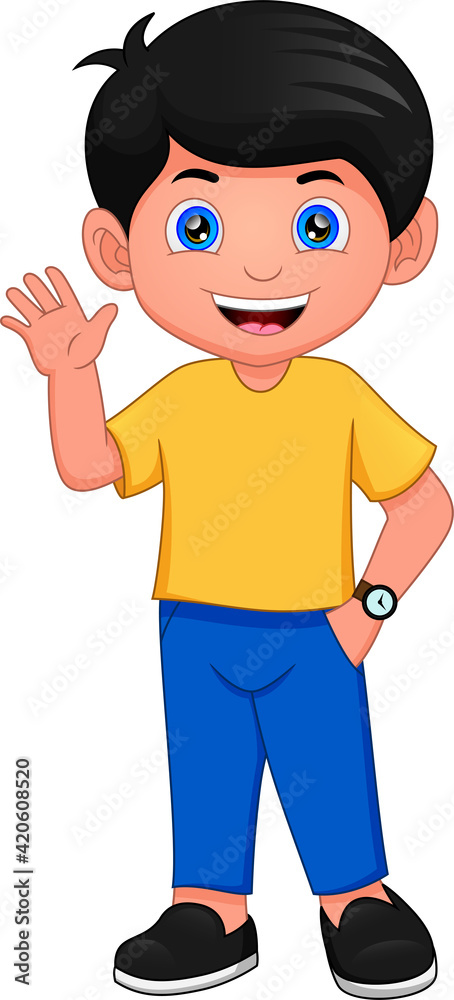 Fototapeta premium cute boy waving isolated on white background