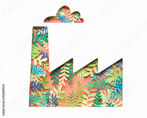 Paper factory with plant leaves
