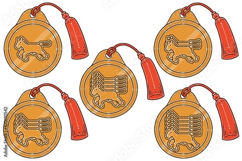 Mapae. This is a badge that was given to officials in Goryeo and Joseon to use the horses of the country when going to the provinces. Vector illustrations set.