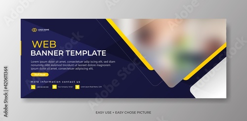 Editable banner web template with  yellow blue background. Minimal, modern vector illustration
