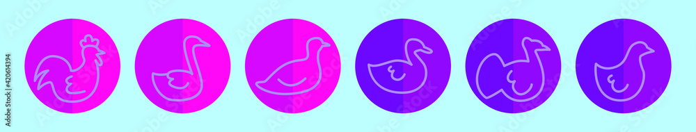 set of fowl animals cartoon icon design template with various models. vector illustration isolated on blue background set of fowl animals cartoon icon design template with various models. vector illustration isolated on blue background