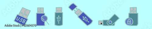 set of pen drive cartoon icon design template with various models. vector illustration isolated on blue background
