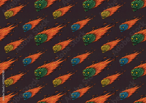 Dragon Beasts Halloween Seamless Pattern Illustration photo