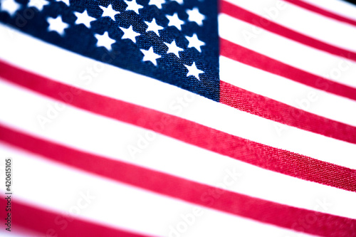 Macro Shot Of Handheld American Flag On Coarse Fabric