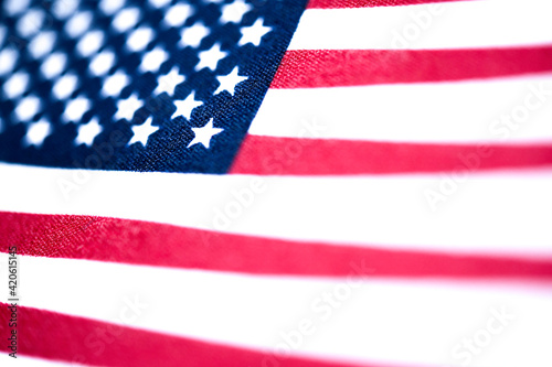 Macro Shot Of Handheld American Flag On Coarse Fabric