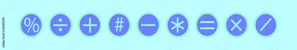 set of math symbol cartoon icon design template with various models. vector illustration isolated on blue background set of math symbol cartoon icon design template with various models. vector illustration isolated on blue background