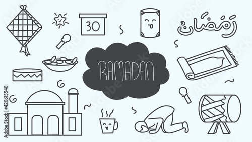 Set of hand drawn doodles Ramadan set collection. Ramadan Doodles 2021 1442H