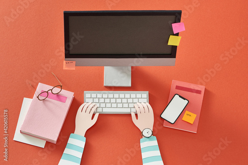 man using computer contact business and searching information in workplace on desk in office