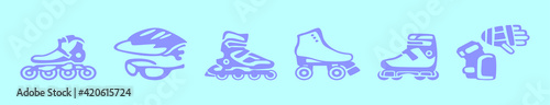 set of roller derby cartoon icon design template with various models. vector illustration isolated on blue background
