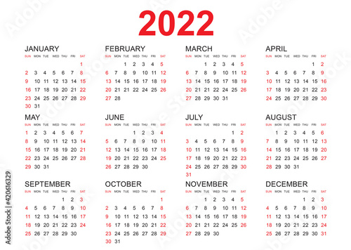 Calendar 2022 template vector, simple minimal design, Planner 2022 year, Wall calendar 2022 year, Week Starts Monday, Set of 12 calendar, advertisement, printing, stationery, organization and business