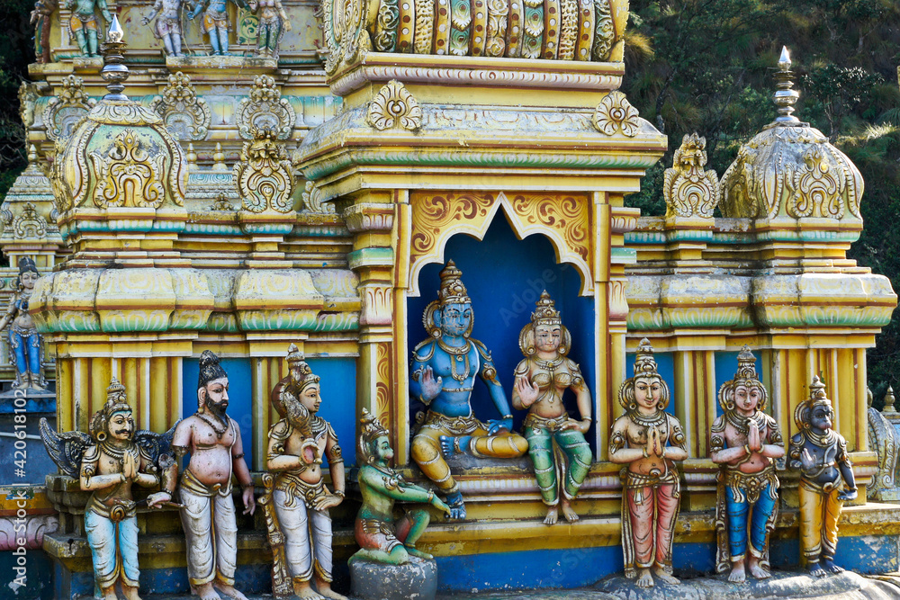 Architectural detail of Seetha Amman Hindu temple, Sita Eliya, Hill Country of Sri Lanka