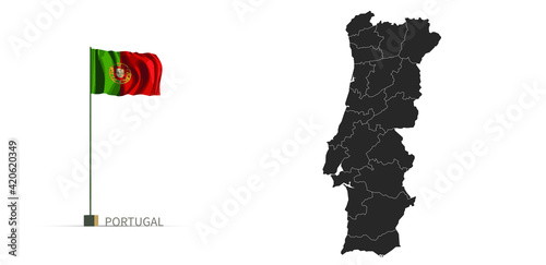 Canvas Print Portugal map. gray country vector map and flag 3d illustration.