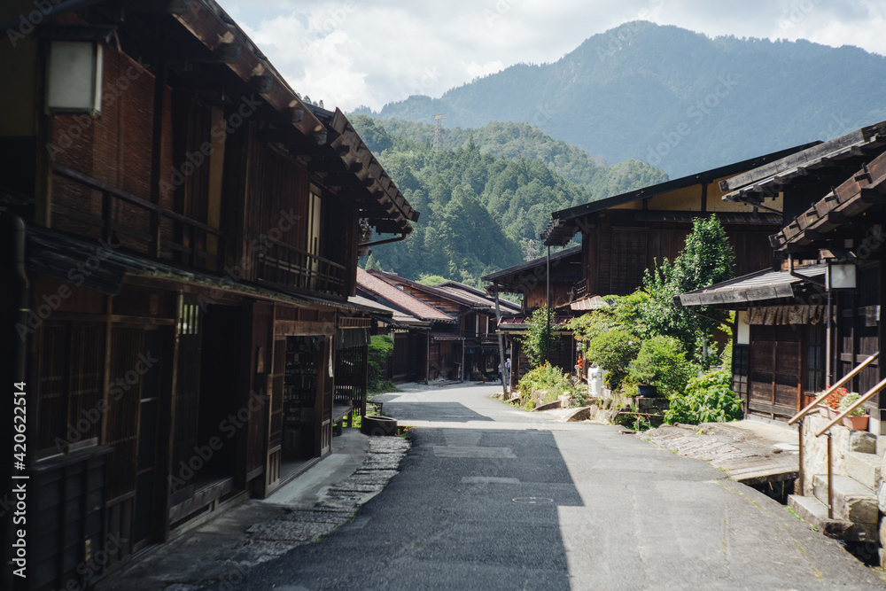 Japanese Traditional Street With Some Old Houses With Stone Pavement Japanese Traditional Street With Some Old Houses With Stone Pavement