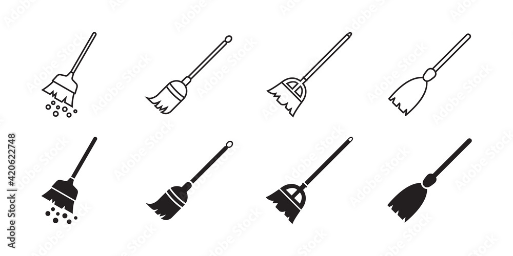 Broom, sweep, besom icon set. Vector graphic illustration. Suitable for website design, logo, app, template, and ui. Broom, sweep, besom icon set. Vector graphic illustration. Suitable for website design, logo, app, template, and ui.