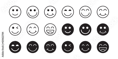 Smile emoticon icon set. Vector graphic illustration. Suitable for website design, logo, app, template, and ui. 