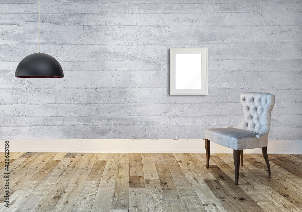 interior design with modern grey chairs and bright empty space. 3D illustration interior design with modern grey chairs and bright empty space. 3D illustration