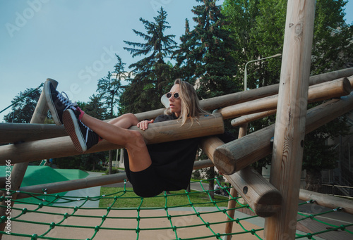 Woman on playground photo