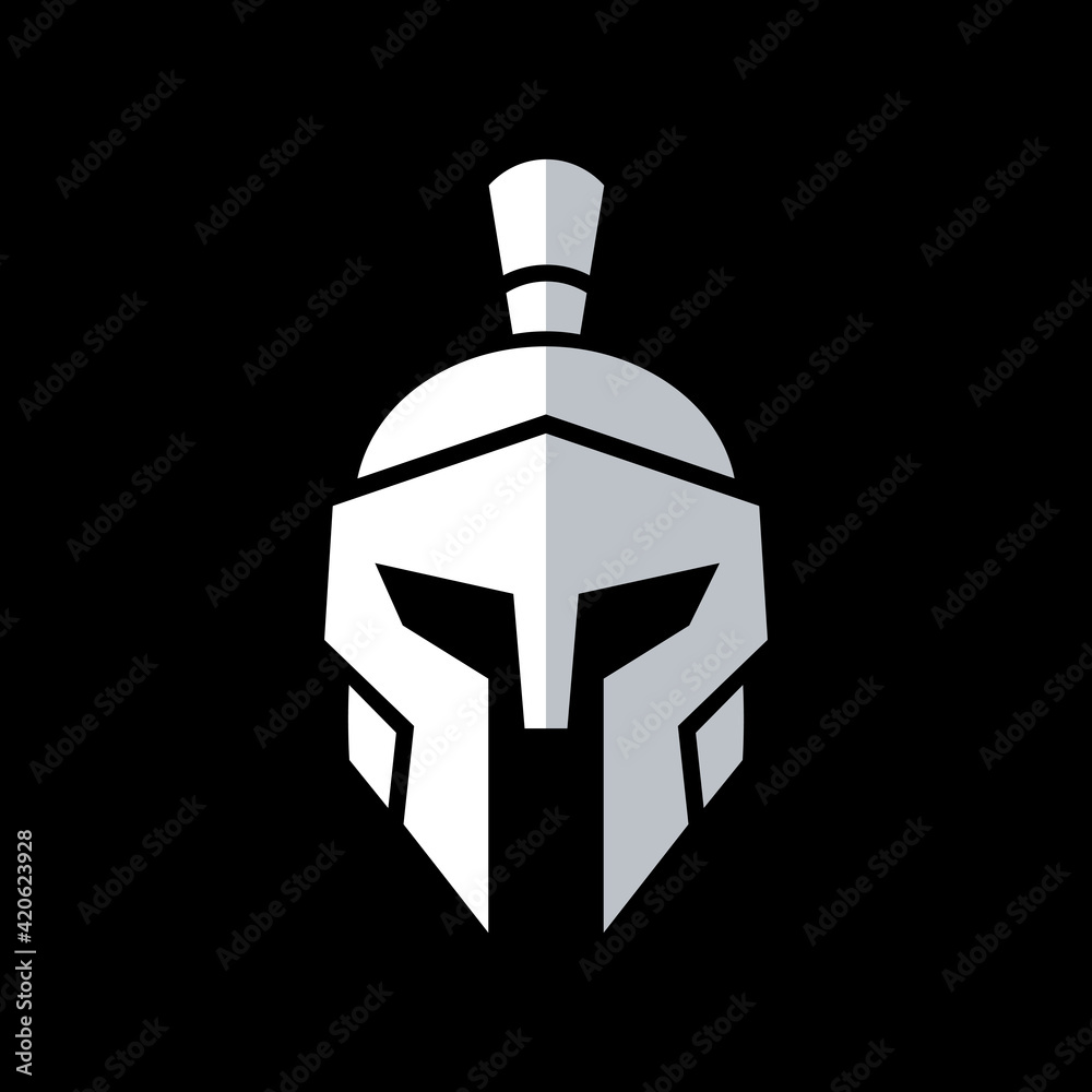 Spartan warrior helmet logo icon design, greek sparta head symbol, isolated  on black background Stock Vector | Adobe Stock