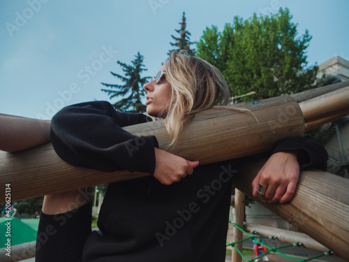 Woman on playground photo