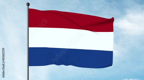 Free Download 3D Illustration of The flag of the Netherlands is a horizontal tricolour of red, white, and blue. The current design originates as a variant of the late 16th century orange-white-blue Prinsenvlag, - GFXLoad