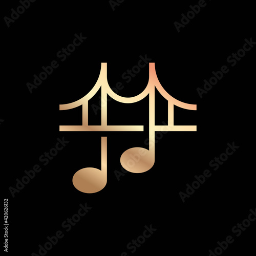 Music notes bridge logo design template. Vector element