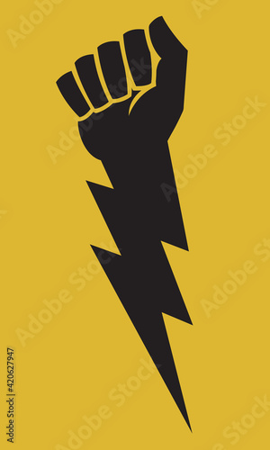 Raised fist lightning bolt protest icon.
Vector illustration shows clenched fist combined with lightning bolt for powerful symbol of anger and protest.