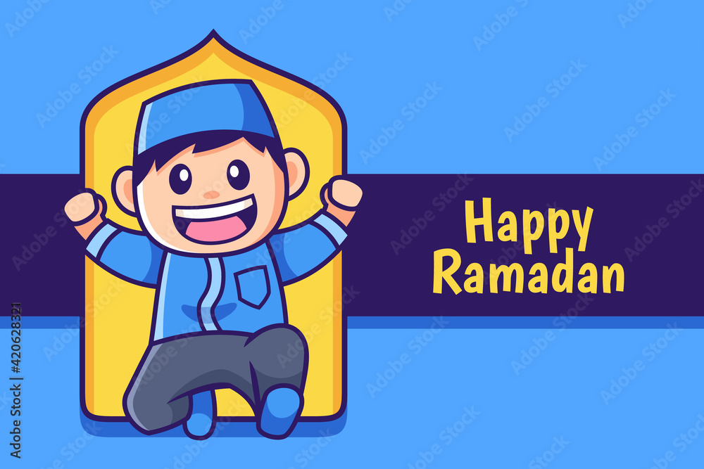 happy Ramadan cartoon muslim boy jump happy Ramadan cartoon muslim boy jump