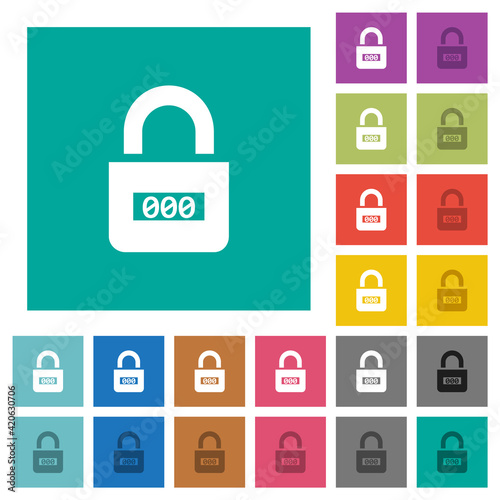 Locked combination lock with center numbers square flat multi colored icons