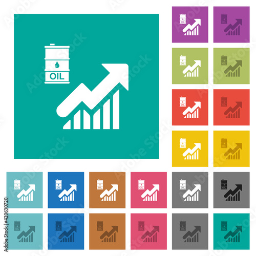 Oil trade graph square flat multi colored icons