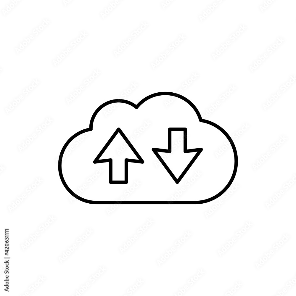 Cloud data traffic icon in flat black line style, isolated on white background Cloud data traffic icon in flat black line style, isolated on white background