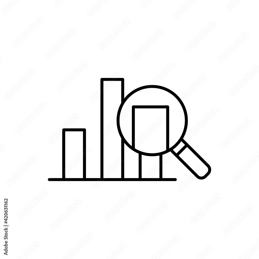 Analytics graph icon  in flat black line style, isolated on white background 