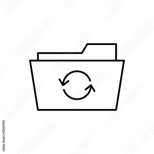 Backup, data sync icon in flat black line style, isolated on white background 