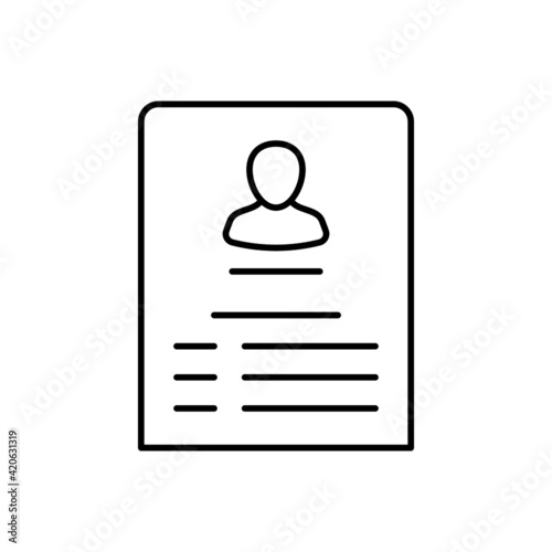 profile resume icon in flat black line style, isolated on white background 