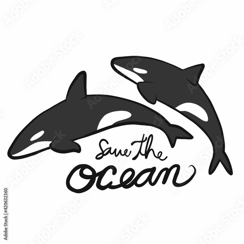Whale killer save the ocean cartoon vector illustration