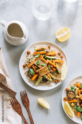 Wholegrain basmati rice with veggies and chickpeas photo