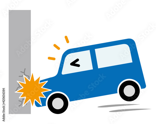 壁に激突する自動車　自動車事故の漫画風イラスト