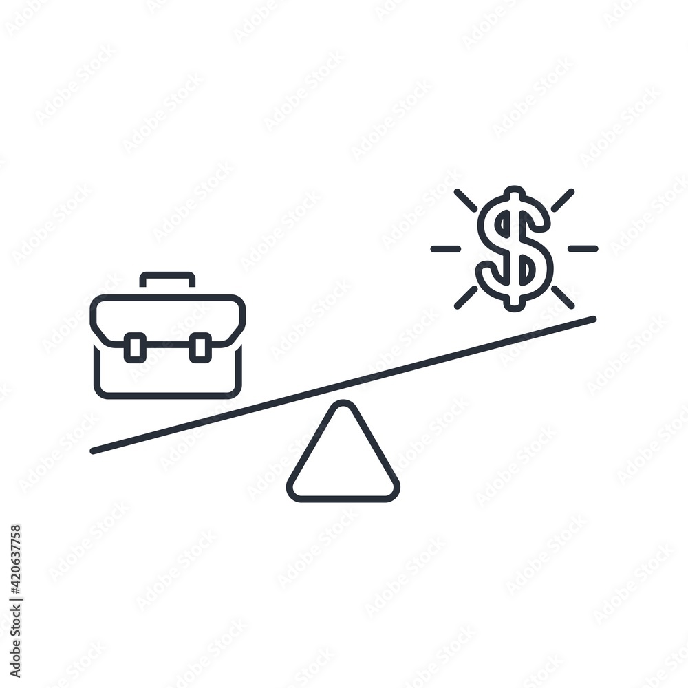 Increase financial income. A complex of knowledge and technologies for effective business. A briefcase of economic measures. Vector linear icon illustration isolated on white background.