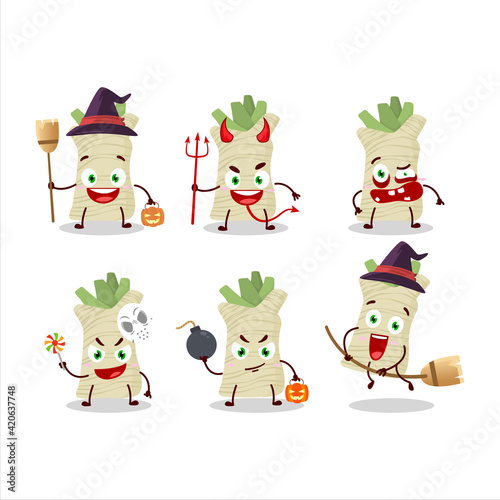 Halloween expression emoticons with cartoon character of horseradish