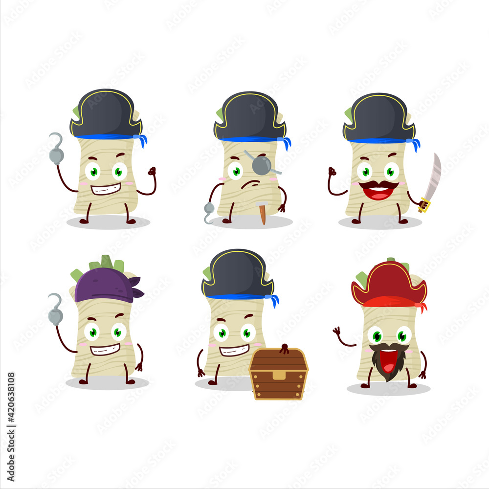 Cartoon character of horseradish with various pirates emoticons Cartoon character of horseradish with various pirates emoticons