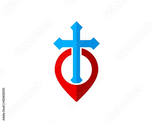 Slika na platnu Red pin location with religion cross inside