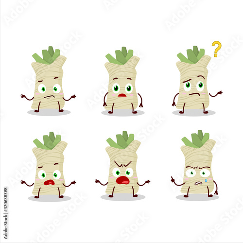 Cartoon character of horseradish with what expression