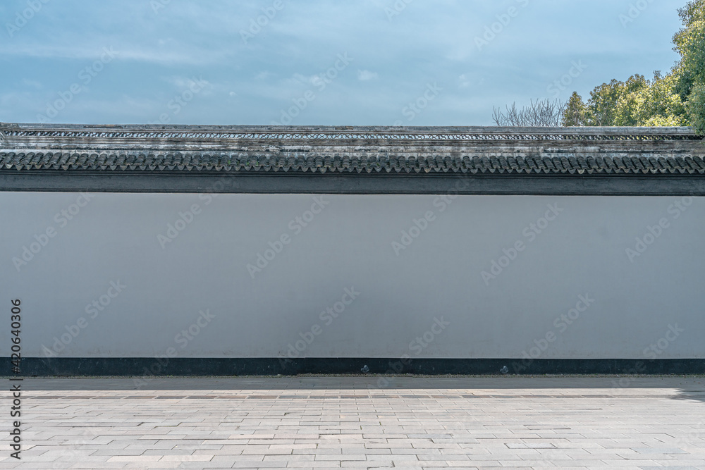 White wall, traditional Chinese architecture, for background.