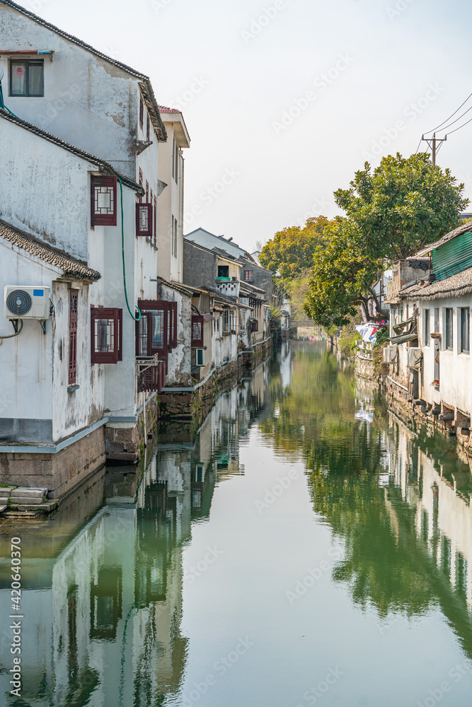 The ancient architecture at Pingjiang road, the old town in Suzhou, China