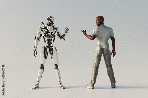 Futuristic human and robot interaction photo