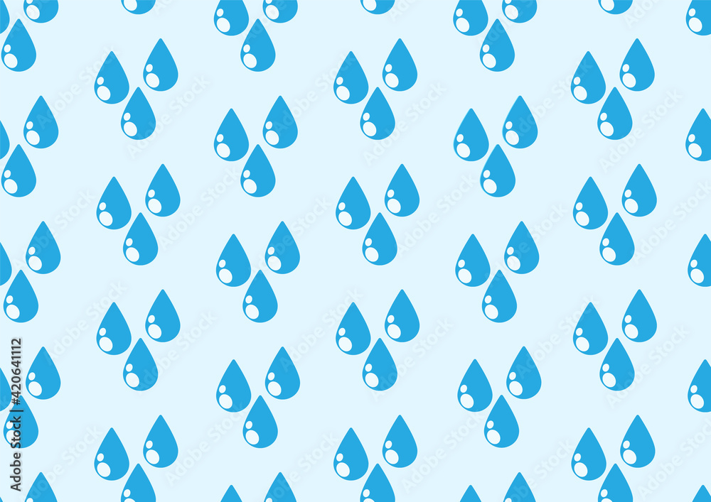 Water droplets or raining wall paper and gift wrap in flat style and seamless isolate on light blue background.