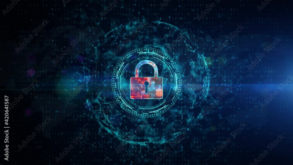 Padlock of Cyber Security Digital Data, Digital Data Network Protection, Global Network Internet Connection Future Background Concept.