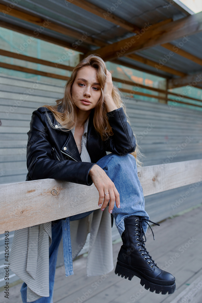 modern woman in black jaket autumn mood modern woman in black jaket autumn mood