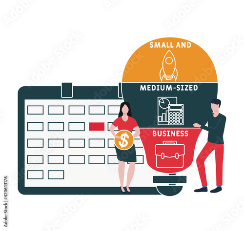 Flat design with people. SMB - Small and Medium-Sized Business. acronym, business concept background.   Vector illustration for website banner, marketing materials, business presentation, online
